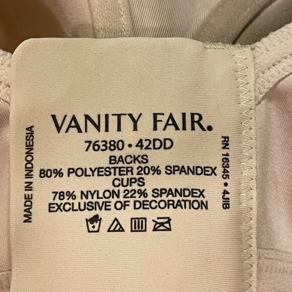 NWT, VANITY FAIR Beauty Back Full Figure No Poke Underwire Bra, Neutral - 42E - Picture 5 of 8